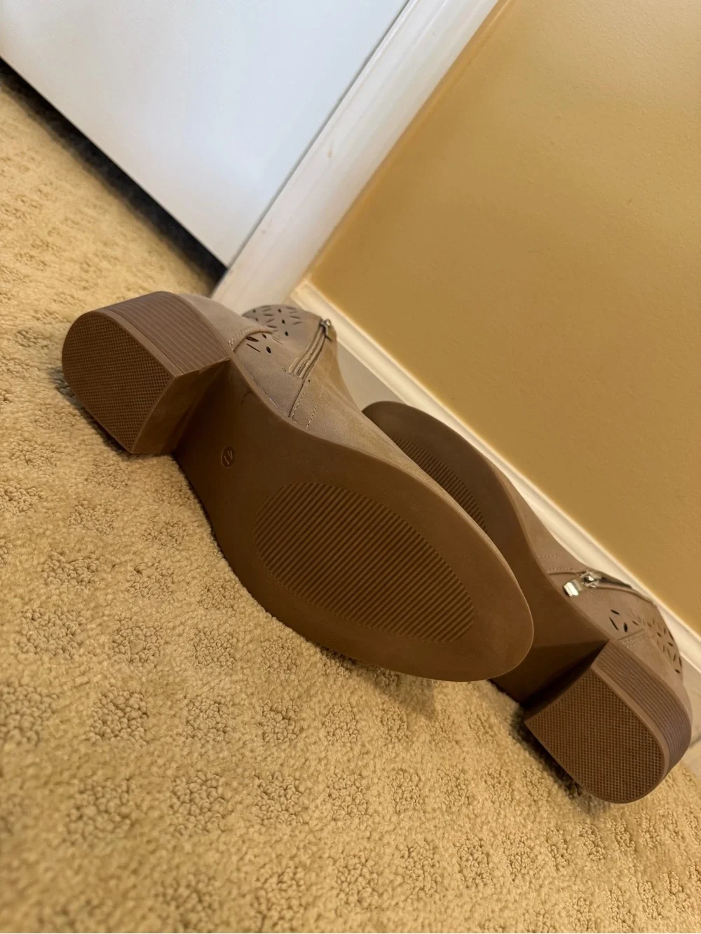 Women's Taupe Perforated Ankle Booties